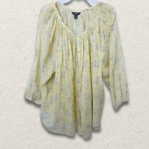 Blouse Chaps Flowy Floral Print Breathable Relaxed Fit Lightweight Yellow W 3X - Picture 1 of 5